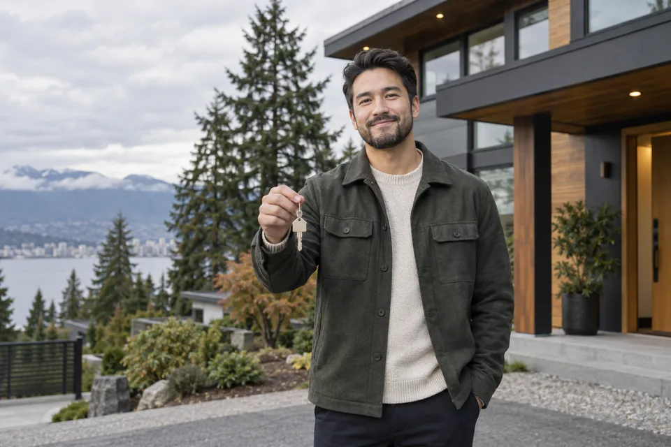 A landlord stands outside her rental property in a British Columbia neighbourhood